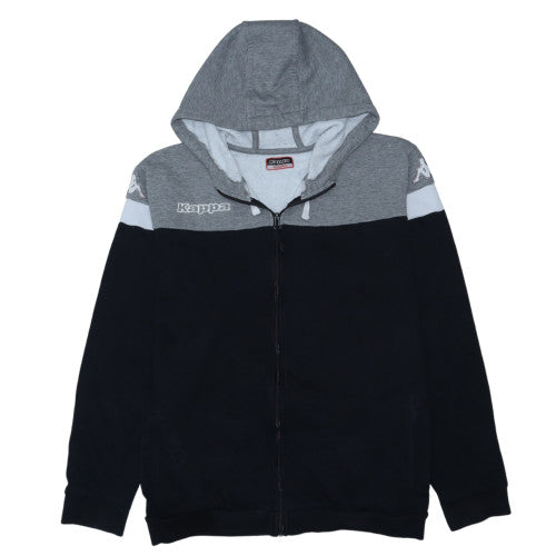 Kappa Men's Grey Black Full Zip Hoodie 2XL Logo Sports Sweatshirt