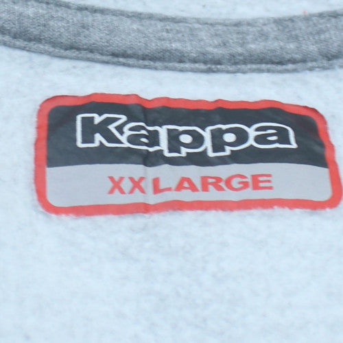 Kappa Men's Grey Black Full Zip Hoodie 2XL Logo Sports Sweatshirt