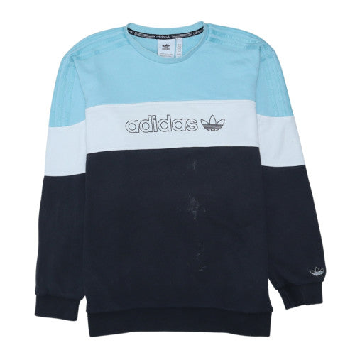 Adidas Mens Blue Colour Block Logo Sweatshirt XL Crew Neck
