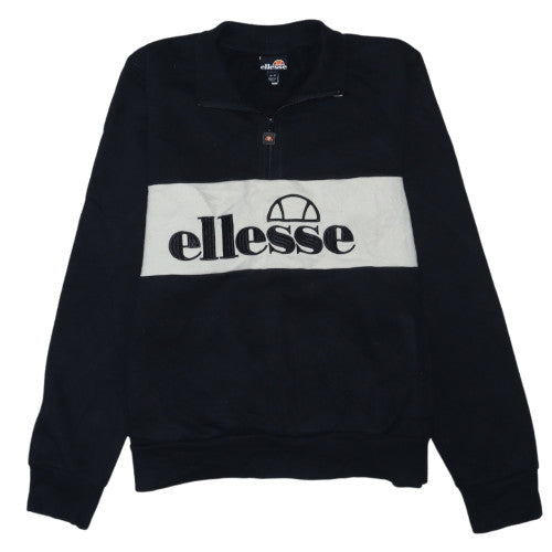 Ellesse Womens Black 1/4 Zip Pullover Sweatshirt UK 14 Logo Cotton Blend