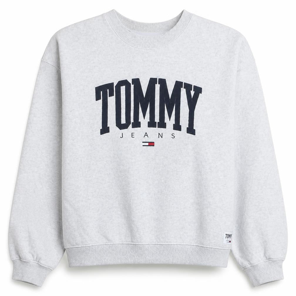 Front view of Tommy Jeans Women's Grey Cotton Blend Pullover Sweatshirt, size L