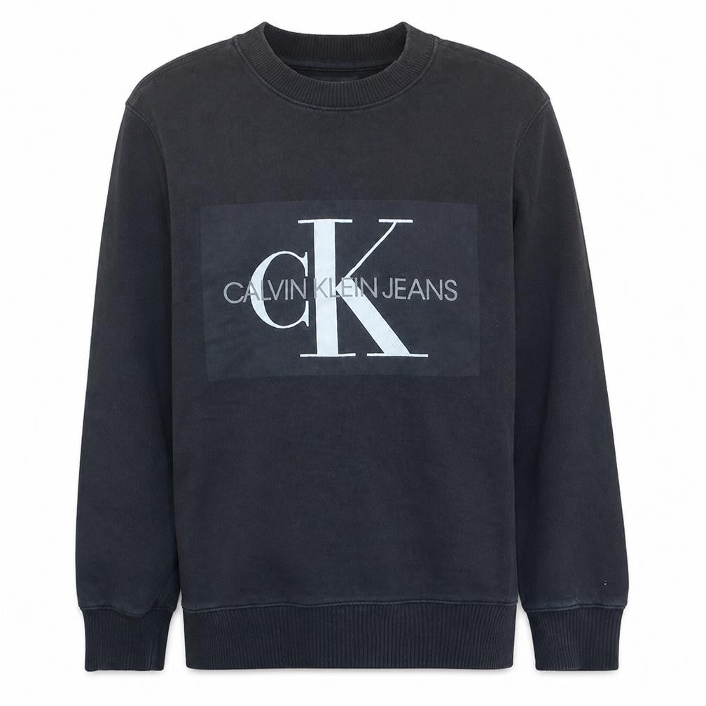 Front view of Calvin Klein Jeans Men's Black Small Pullover Logo Sweatshirt