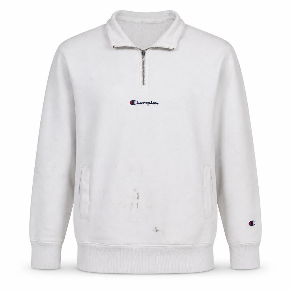 Champion Men's White XS 1/4 Zip Fleece Sweatshirt