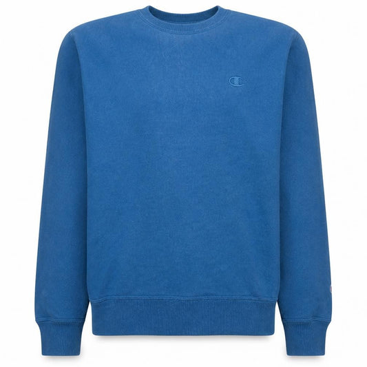 Front view of Champion Men's Blue Crew Neck Pullover Sweatshirt, size M