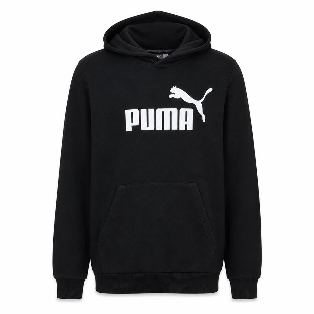 Front view of Puma Men's Black Pullover Hoodie Medium Logo Fleece Sweatshirt
