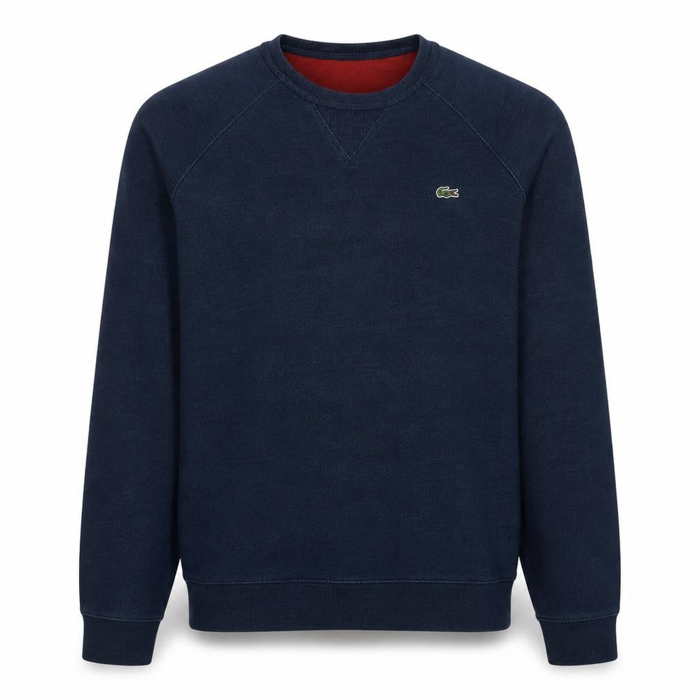 Front view of Lacoste Men's Blue Crew Neck Cotton Pullover Sweatshirt M