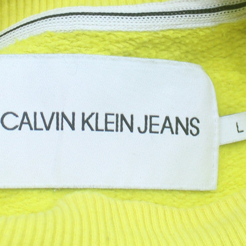 Calvin Klein Jeans Womens Yellow Sweatshirt Size L Logo Crew Neck