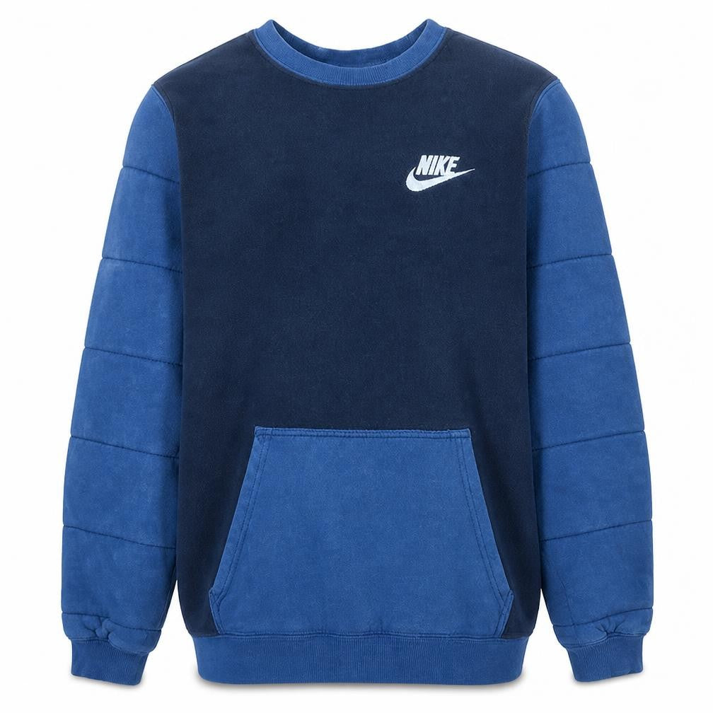 Front view of Nike men’s blue pullover sweatshirt crew neck long sleeve casual jumper