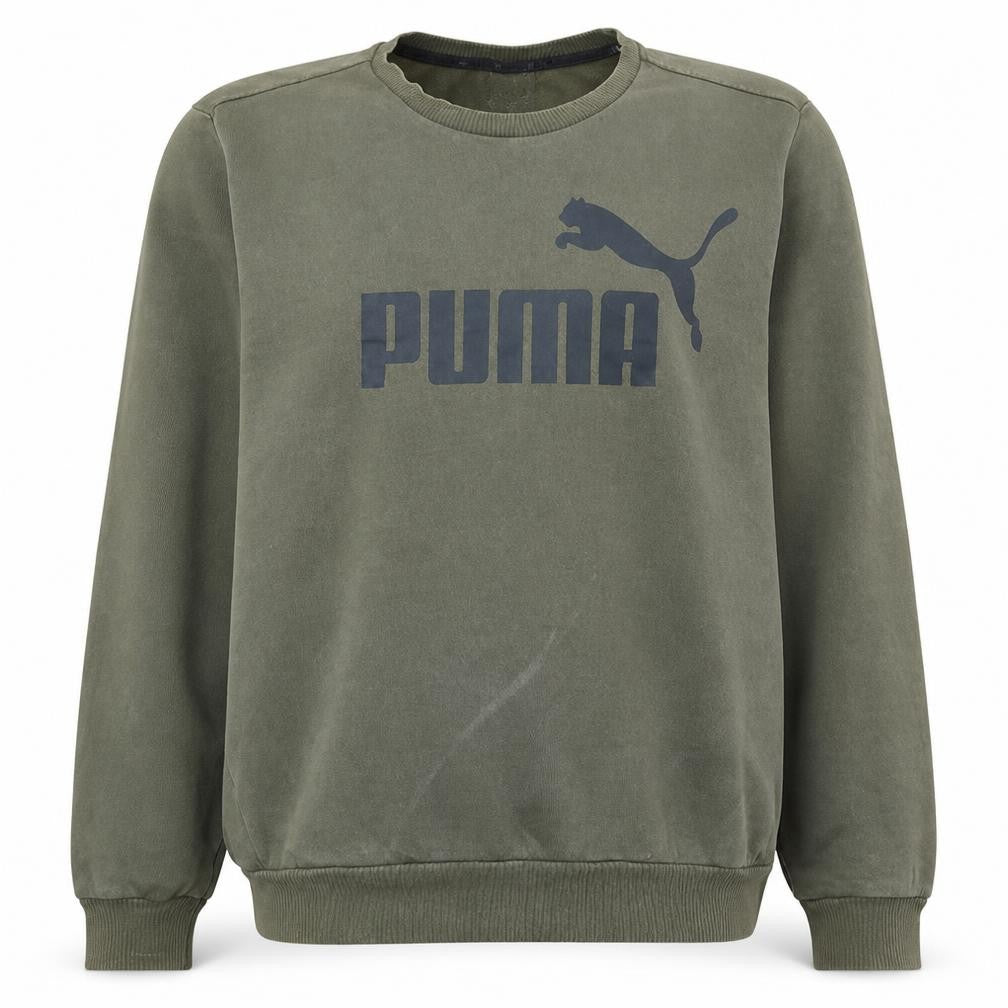 Front view of Puma Men’s Green XL Crew Neck Pullover Logo Sweatshirt