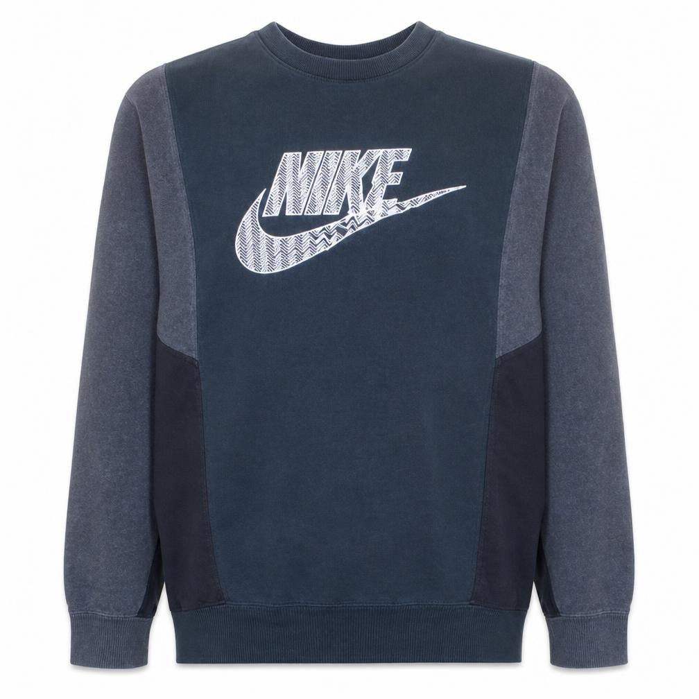 Front view of Nike Men's Blue Graphic Logo Pullover Sweatshirt, size S