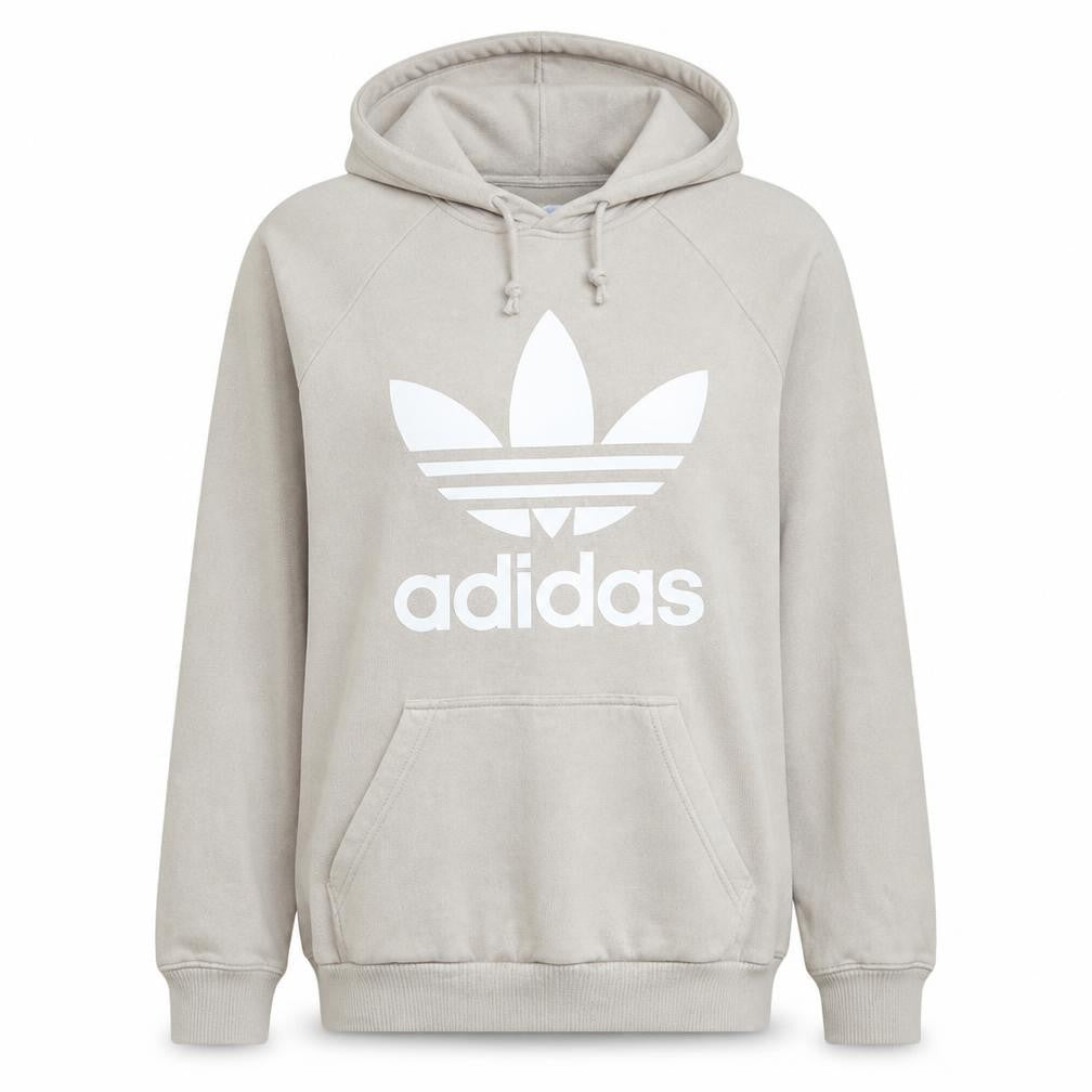 Front view of Adidas women’s beige pullover hoodie small hooded sweatshirt
