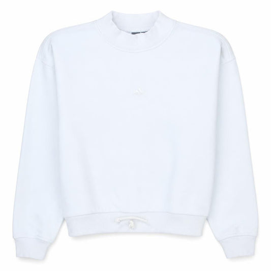 Front view of Adidas women’s white xs pullover sweatshirt with drawstring hem