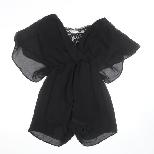 Miss Selfridge Black Lace V-Neck Chiffon Playsuit Women Size 10