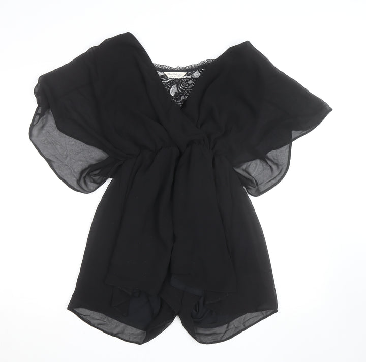 Miss Selfridge Black Lace V-Neck Chiffon Playsuit Women Size 10