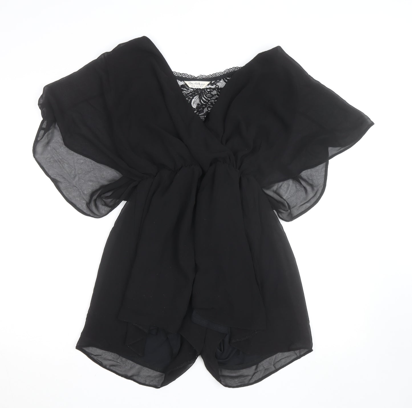 Miss Selfridge Black Lace V-Neck Chiffon Playsuit Women Size 10