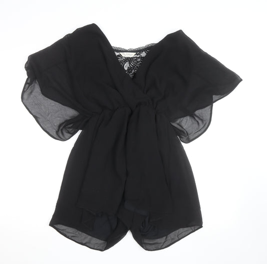 Miss Selfridge Black Lace V-Neck Chiffon Playsuit Women Size 10