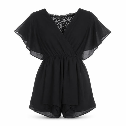 Miss Selfridge Black Lace V-Neck Chiffon Playsuit Women Size 10