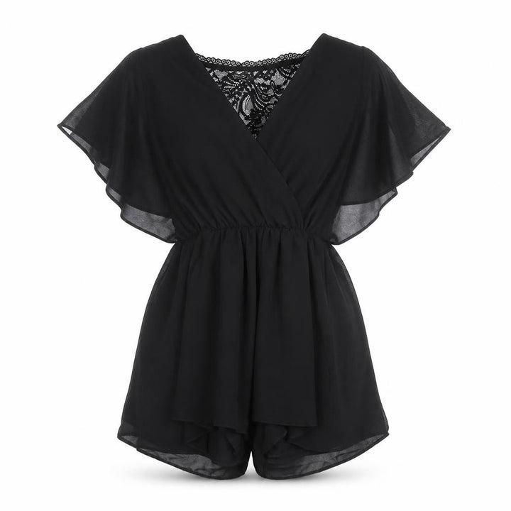 Miss Selfridge Black Lace V-Neck Chiffon Playsuit Women Size 10