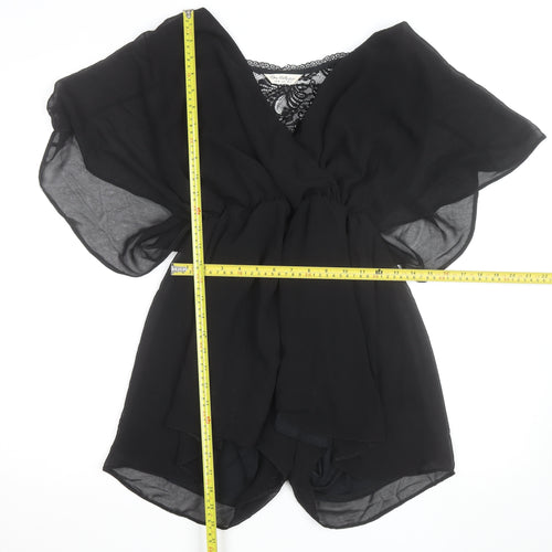 Miss Selfridge Black Lace V-Neck Chiffon Playsuit Women Size 10