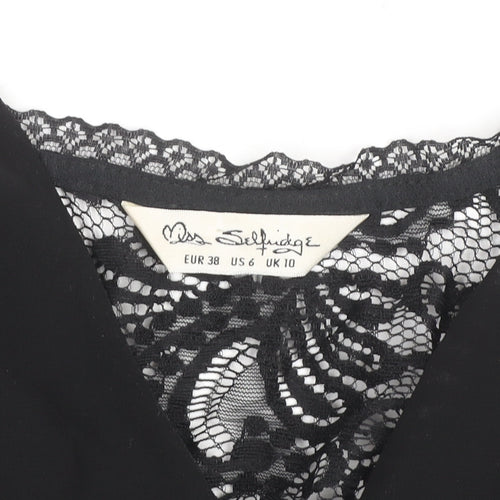 Miss Selfridge Black Lace V-Neck Chiffon Playsuit Women Size 10