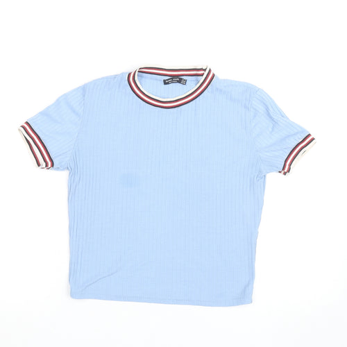 Bershka Women Blue Ringer Short Sleeve T-Shirt Size 12