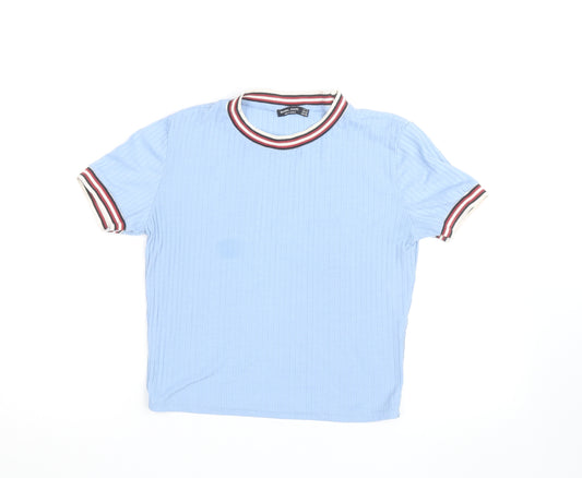 Bershka Women Blue Ringer Short Sleeve T-Shirt Size 12