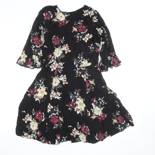 New Look Women's Black Floral Fit & Flare Dress Size 8