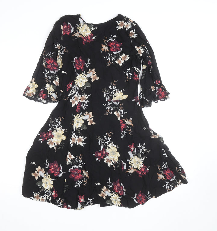 New Look Women's Black Floral Fit & Flare Dress Size 8