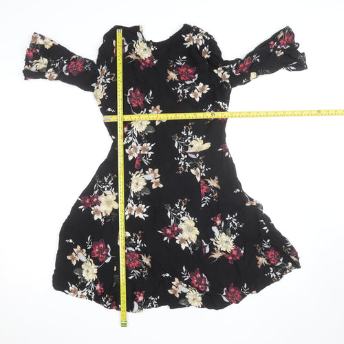 New Look Women's Black Floral Fit & Flare Dress Size 8