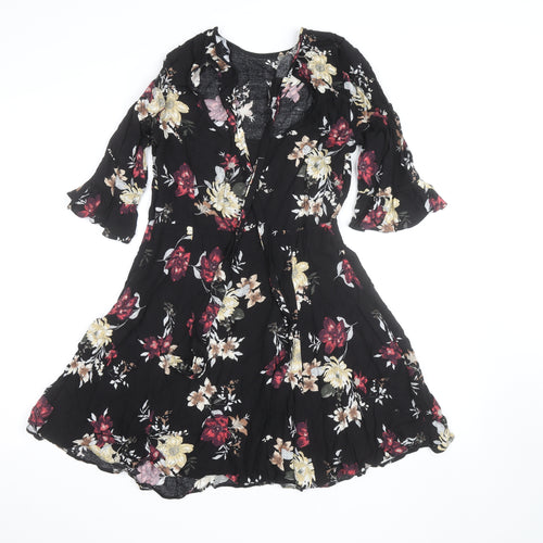 New Look Women's Black Floral Fit & Flare Dress Size 8