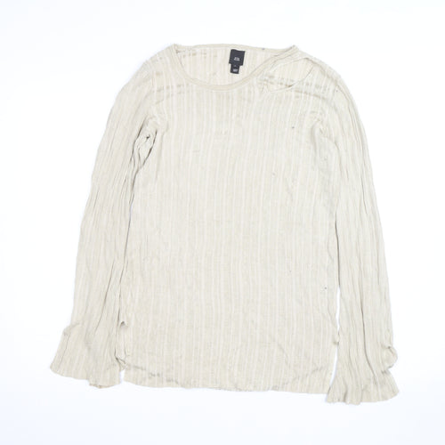 River Island Women's Beige Knit Long Sleeve Scoop Neck Top Size 12