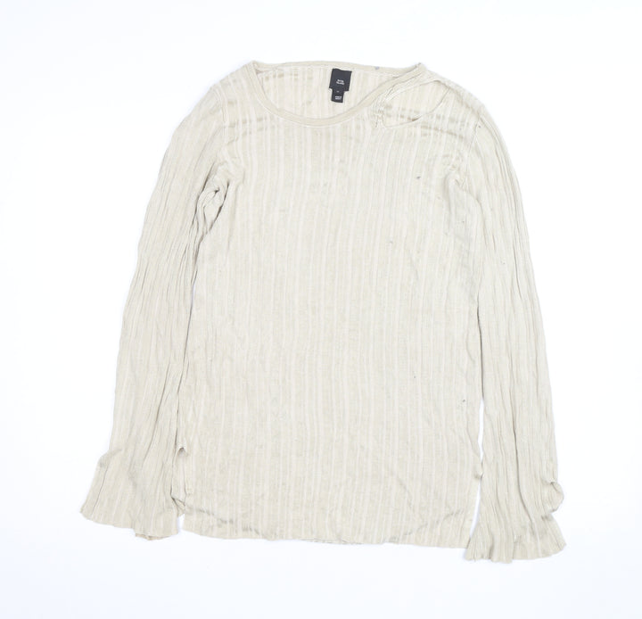 River Island Women's Beige Knit Long Sleeve Scoop Neck Top Size 12