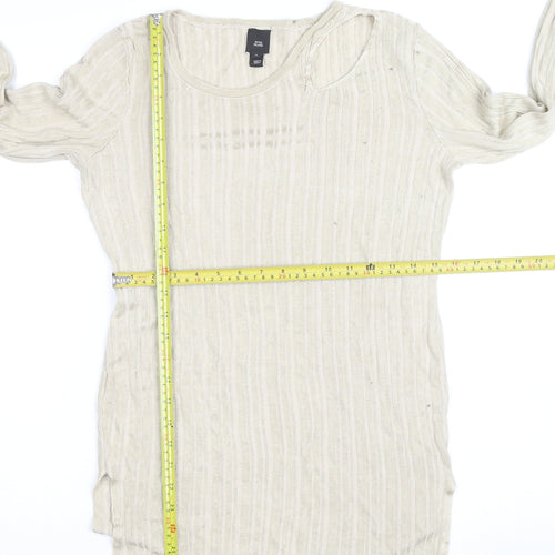 River Island Women's Beige Knit Long Sleeve Scoop Neck Top Size 12