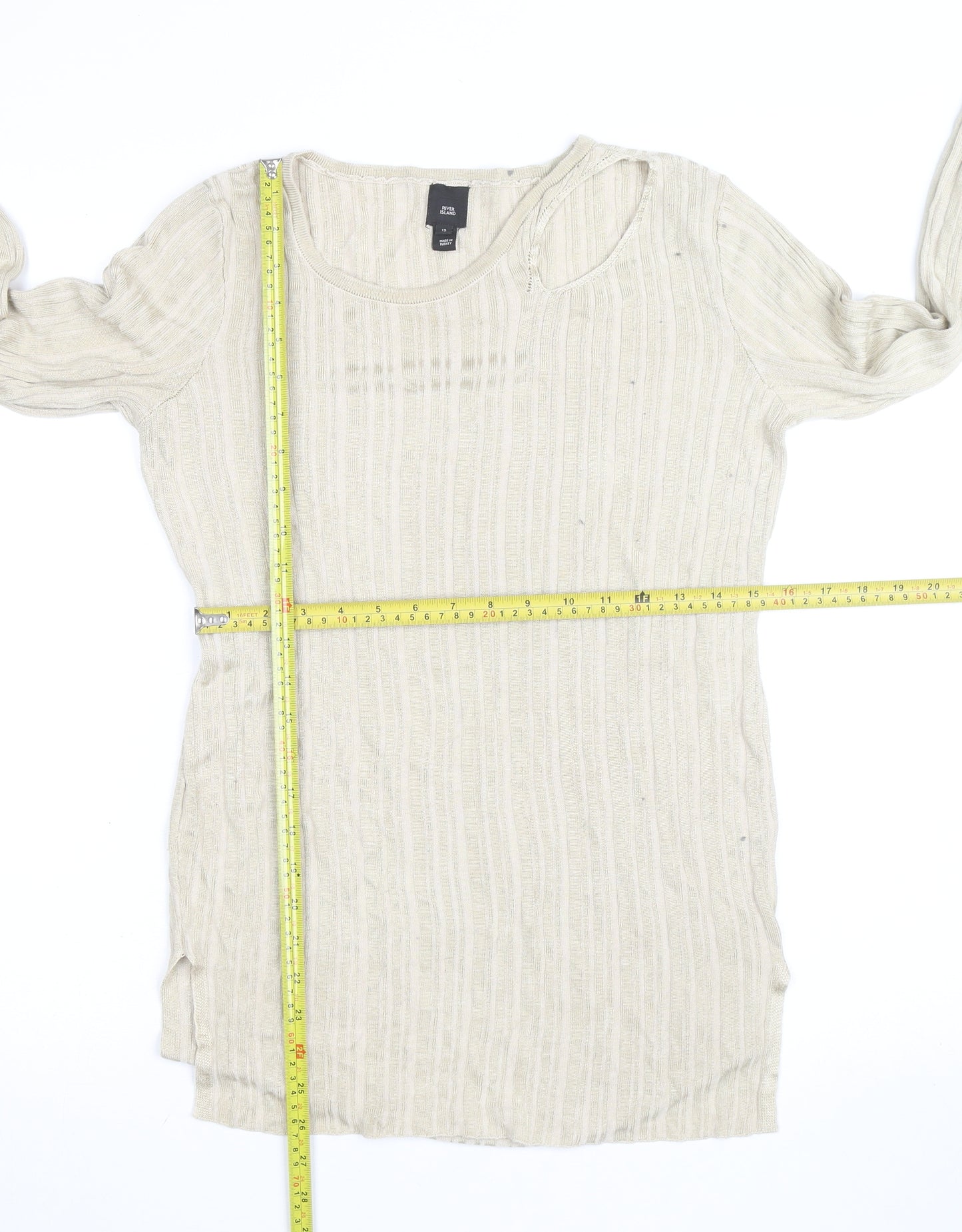 River Island Women's Beige Knit Long Sleeve Scoop Neck Top Size 12