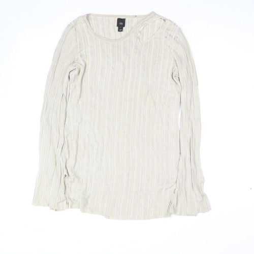 River Island Women's Beige Knit Long Sleeve Scoop Neck Top Size 12