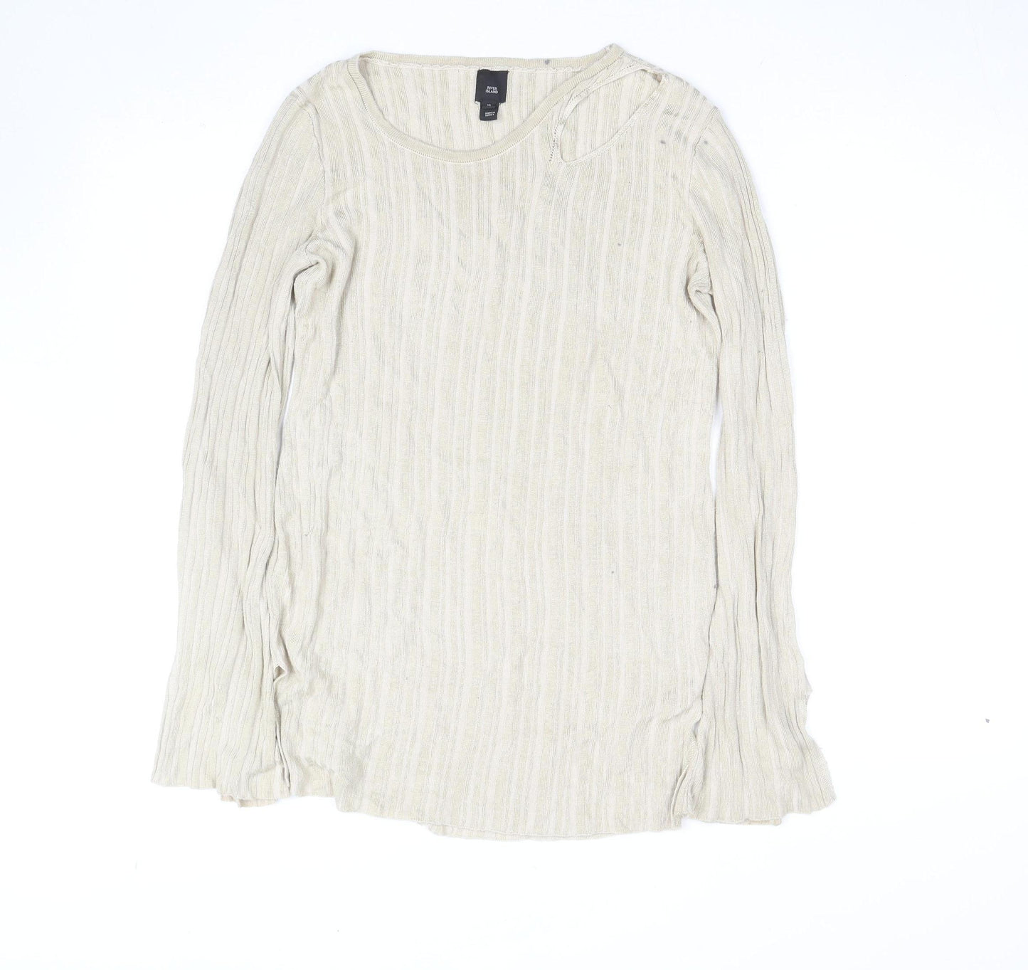 River Island Women's Beige Knit Long Sleeve Scoop Neck Top Size 12