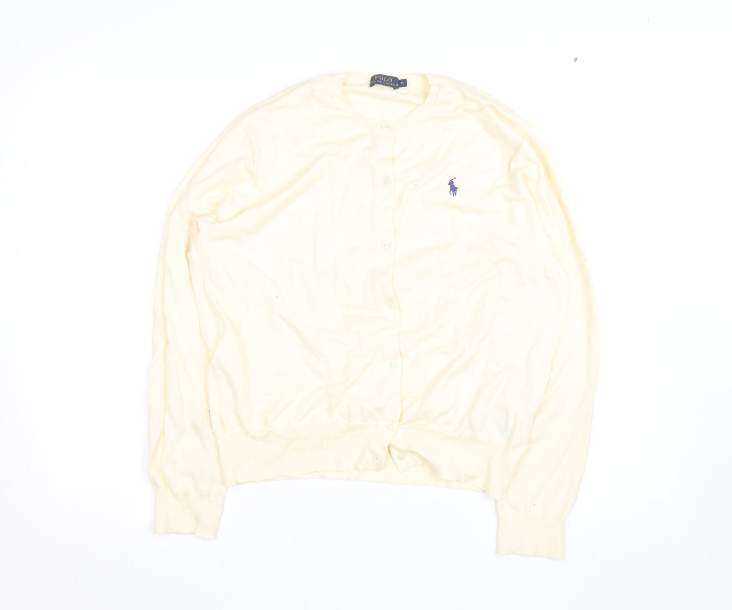 Ralph Lauren Women Ivory Cotton Knit Cardigan XL Classic Style