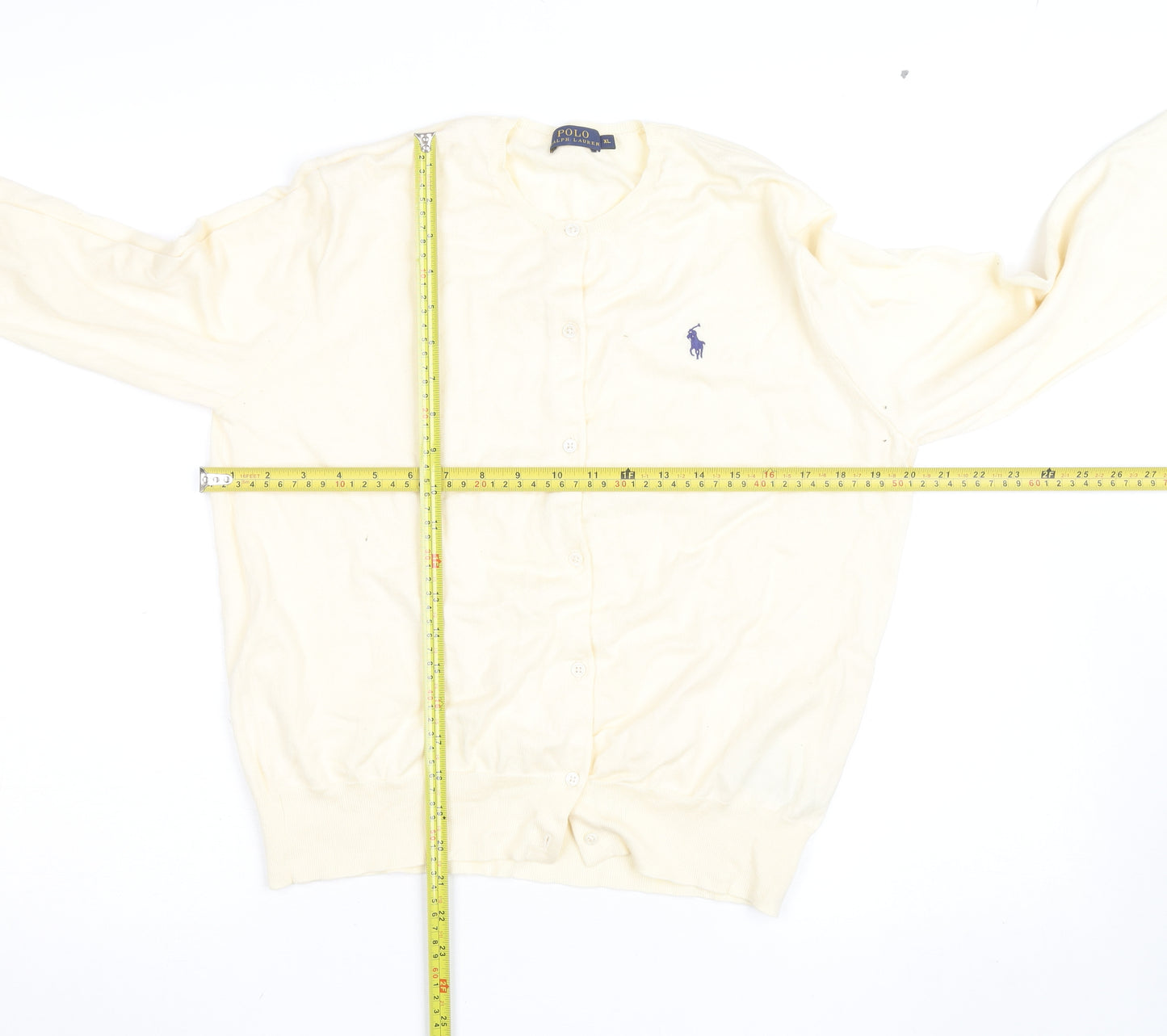 Ralph Lauren Women Ivory Cotton Knit Cardigan XL Classic Style