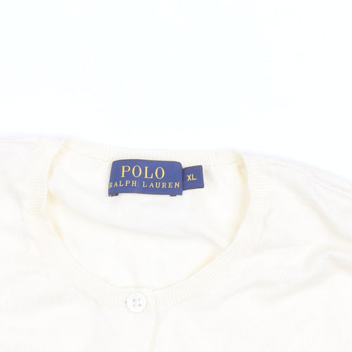 Ralph Lauren Women Ivory Cotton Knit Cardigan XL Classic Style