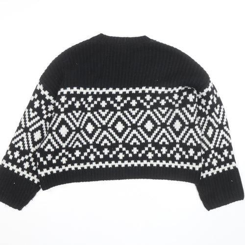Hush Womens Black Fair Isle Wool Blend Chunky Knit Jumper M