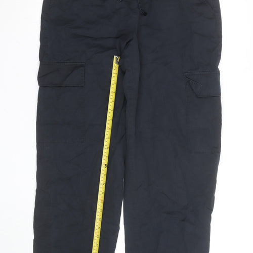 Next Men's Black Cargo Trousers Size M Elastic Waist Cotton