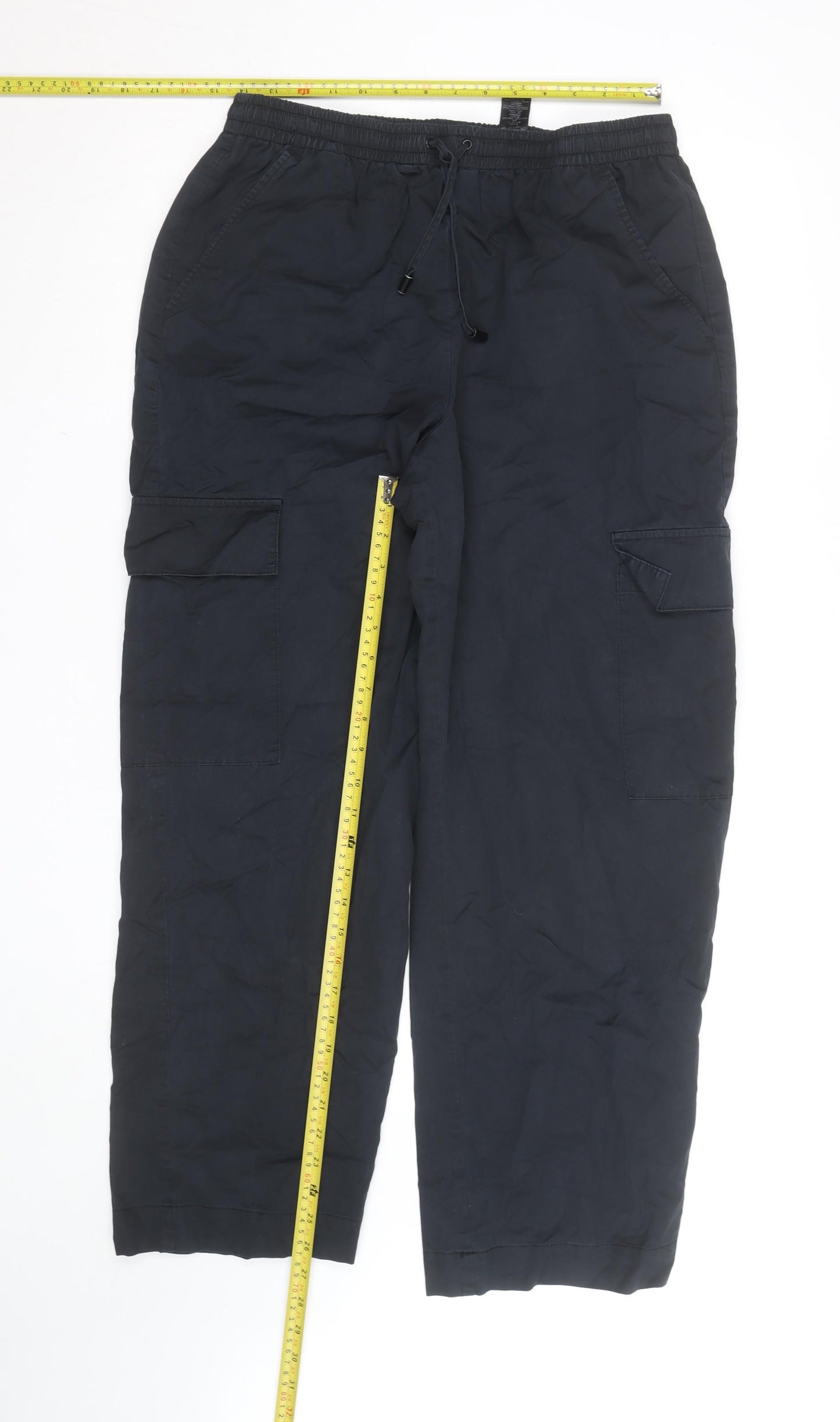 Next Men's Black Cargo Trousers Size M Elastic Waist Cotton