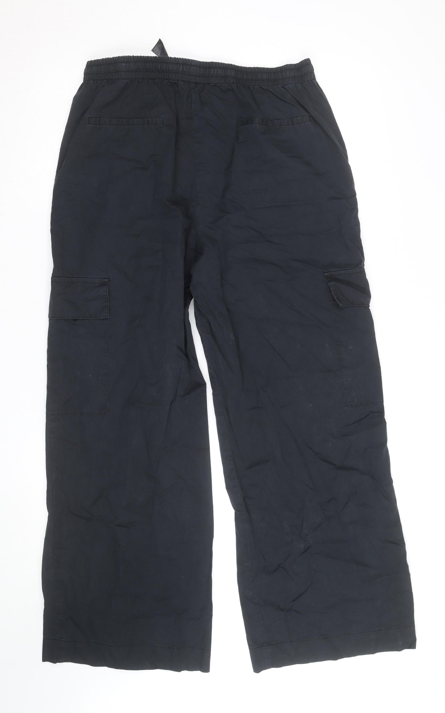 Next Men's Black Cargo Trousers Size M Elastic Waist Cotton