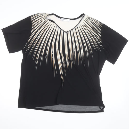Eli & Irene Women's Black Beaded V-Neck Short Sleeve T-Shirt 2XL