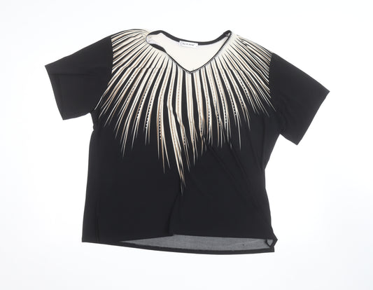 Eli & Irene Women's Black Beaded V-Neck Short Sleeve T-Shirt 2XL