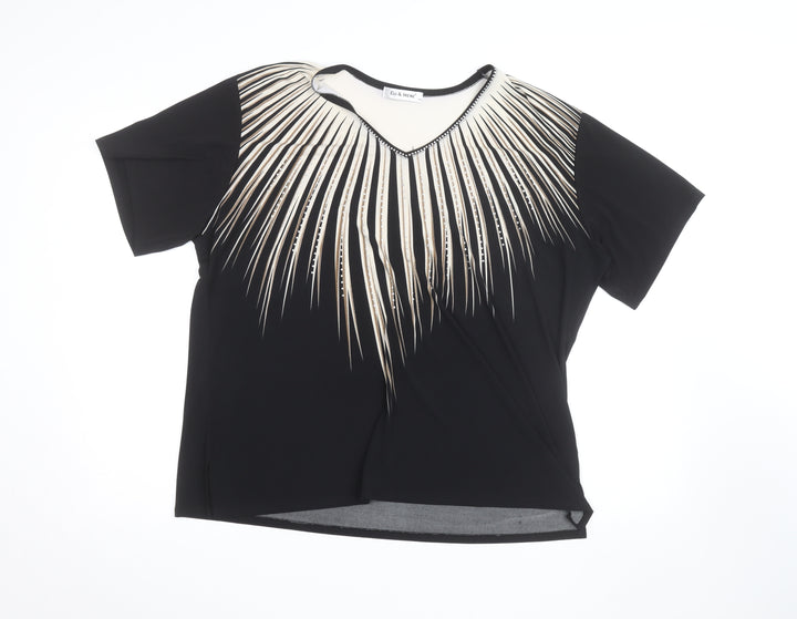 Eli & Irene Women's Black Beaded V-Neck Short Sleeve T-Shirt 2XL