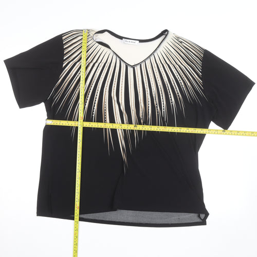 Eli & Irene Women's Black Beaded V-Neck Short Sleeve T-Shirt 2XL