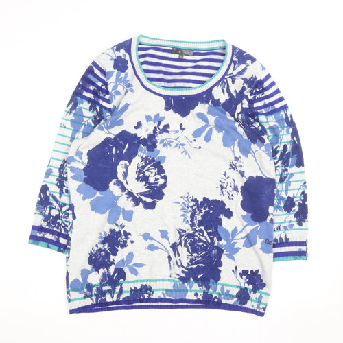 Marks and Spencer Per Una Women's Blue Floral Striped Jumper Size 16