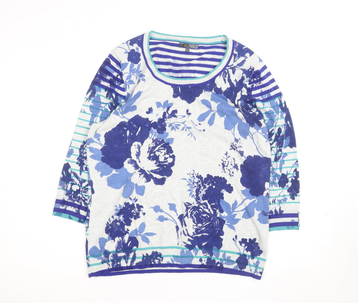 Marks and Spencer Per Una Women's Blue Floral Striped Jumper Size 16