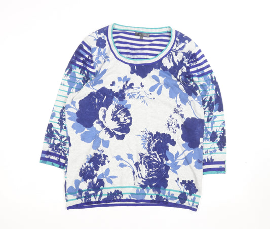 Marks and Spencer Per Una Women's Blue Floral Striped Jumper Size 16